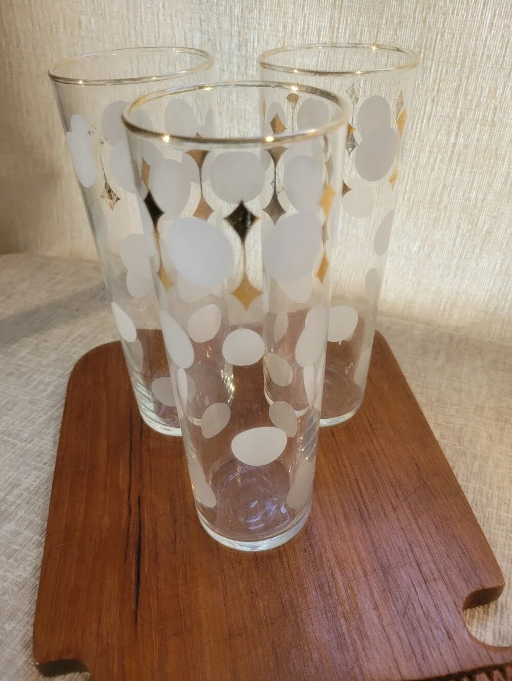 Libby Highball Collins White Dot Gold-Trim Glass Retro - Home Accents